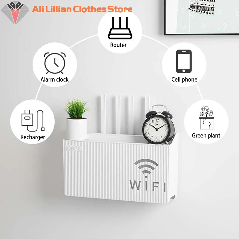 Bins Wall-mounted Router Box Office Media Decor Console Wifi Wifi Box Wireless Storage Boxes Rack Bracket Hangings Wall Shelf