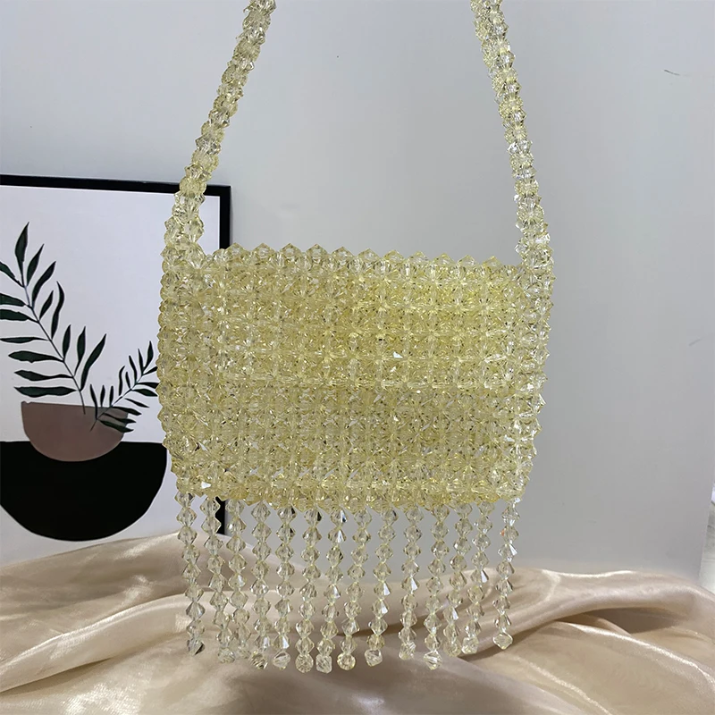 Women Top-Handle Crystal Beaded Bags Tassel Design Shining Luxury Women's Party Dinner 2024 New Customized Color Shoulder Bag