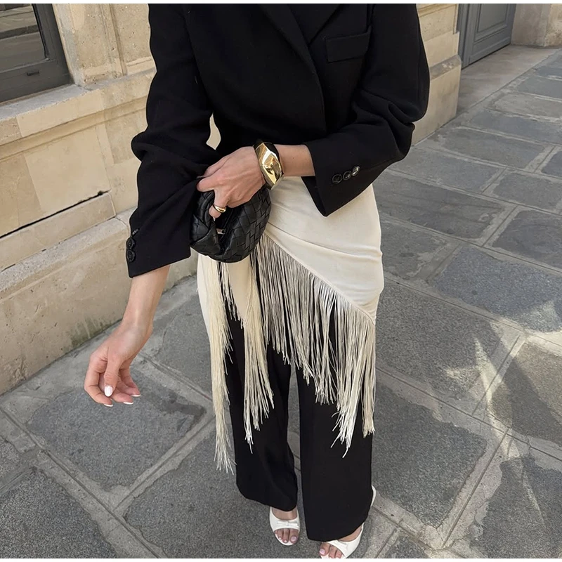 Fringe Wrap Skirt Solid Tie Waist Boho Style Elegant Women Fashion All-match Mini Skirts 2026 Party Chic Casual Vacation Outfit