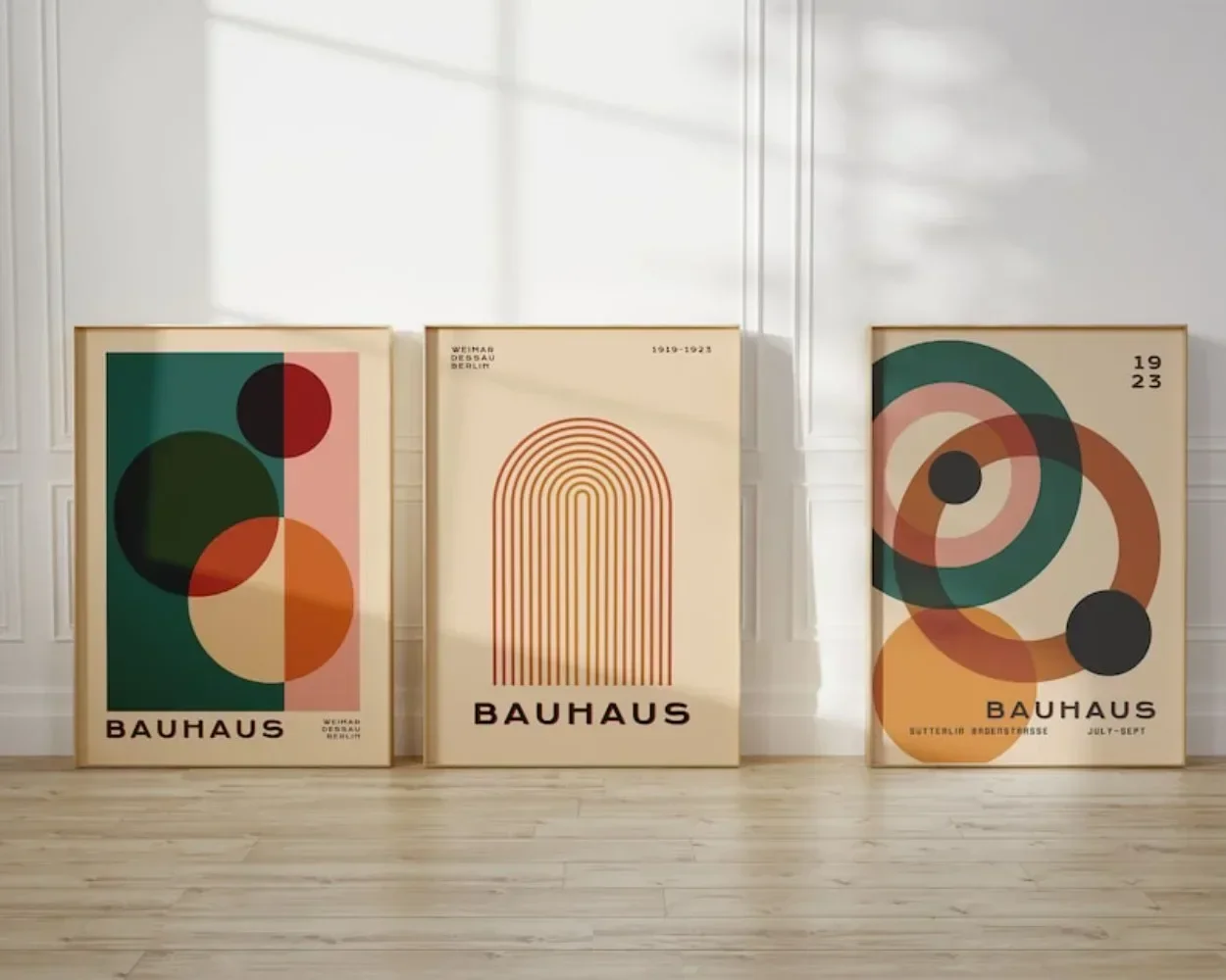 Bauhaus Set of 3 Prints,Vintage Mid Century Modern Posters,Retro Geometric Gallery Wall Set,3 Piece Trendy Wall Decor