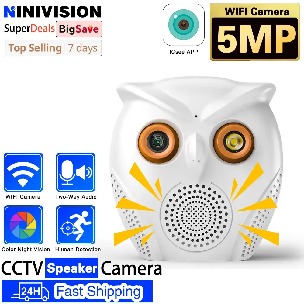 5MP Mini WiFi Camera Home Security 120° Wide Angle Bluetooth Speaker Two-way Intercom Night Vision Video Surveillance Cameras