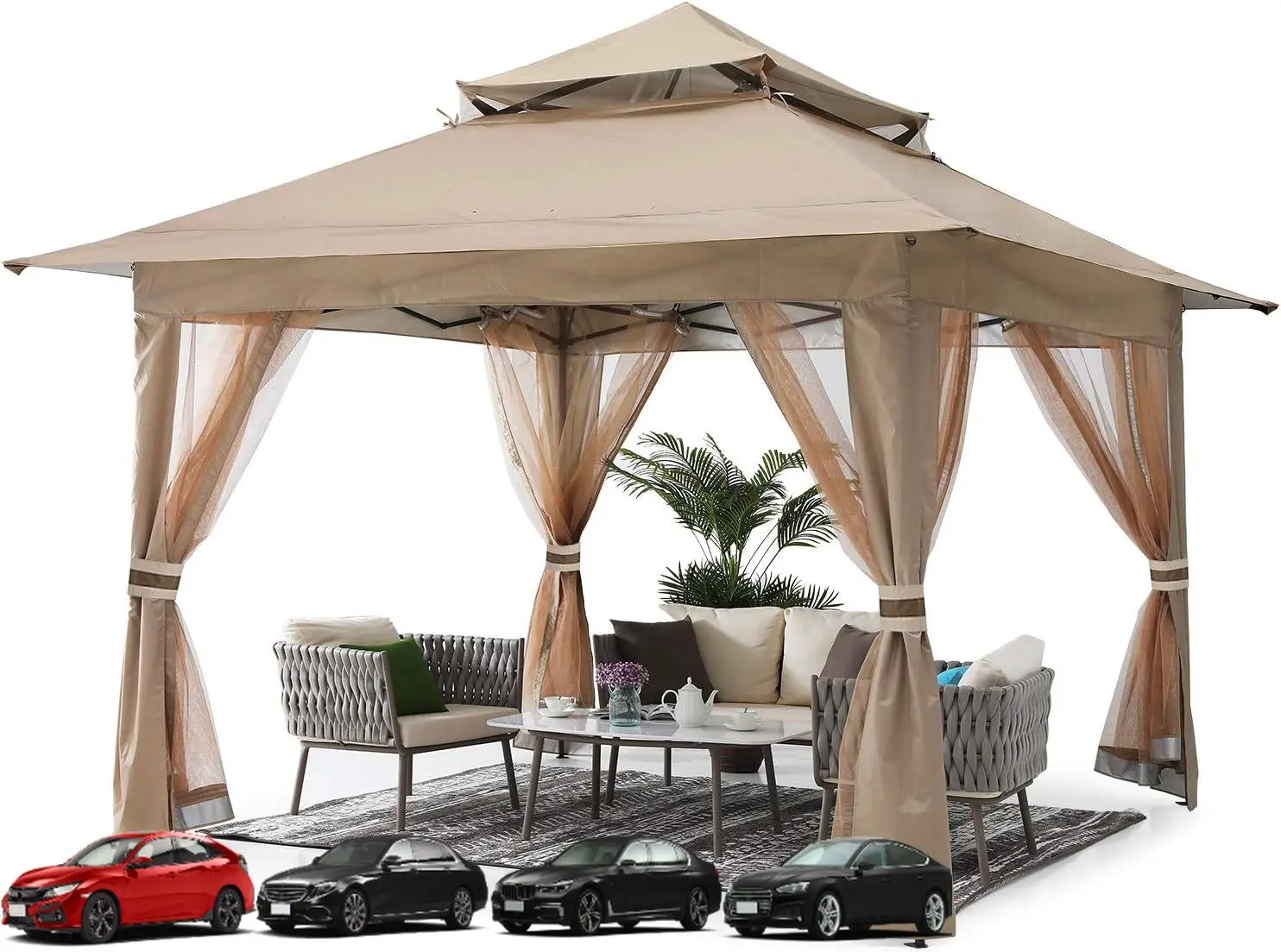

Выдвижная беседка ABCCANOPY 13x13 — уличная палатка с навесом и москитной сеткой для патио, сада, заднего двора (хаки)