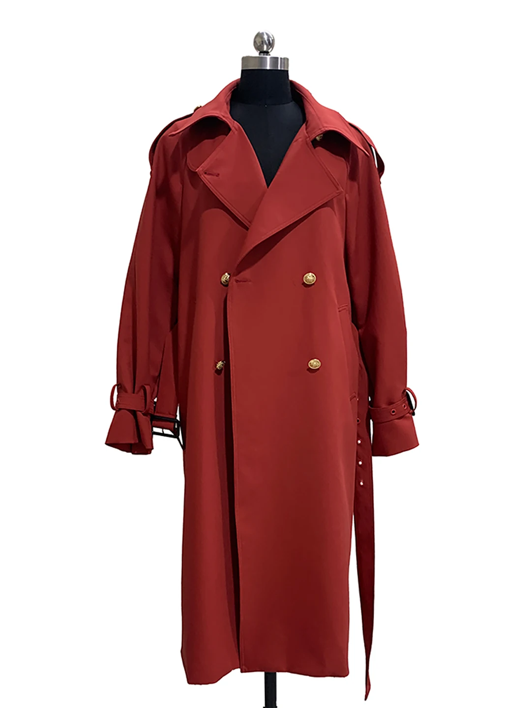 

Nerazzurri Red Long Loose Fashionable Women's Windbreaker Double Breasted Shoulder Insert Sleeve Coat Spring Style Polyester ...