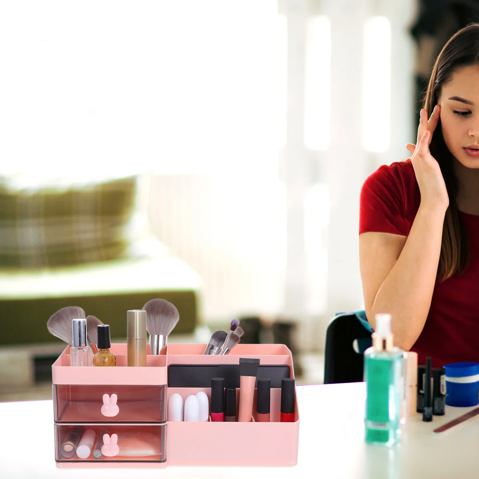 متعددة الوظائف سطح المكتب درج صندوق تخزين مكتب عمل منظم البلاستيك ماكياج الغرور تخزين لوازم صندوق مكتب محمول #3