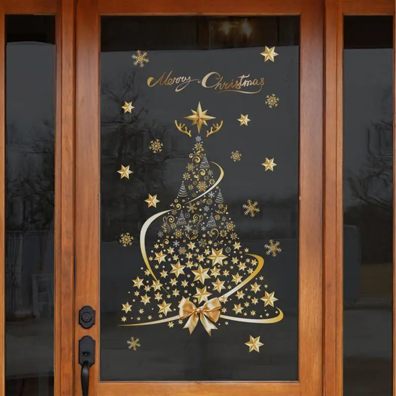 Christmas Tree Window Decal Holiday Winter PVC Window Stickers Reusable Christmas Tree Static Adsorption Stickers Decorations