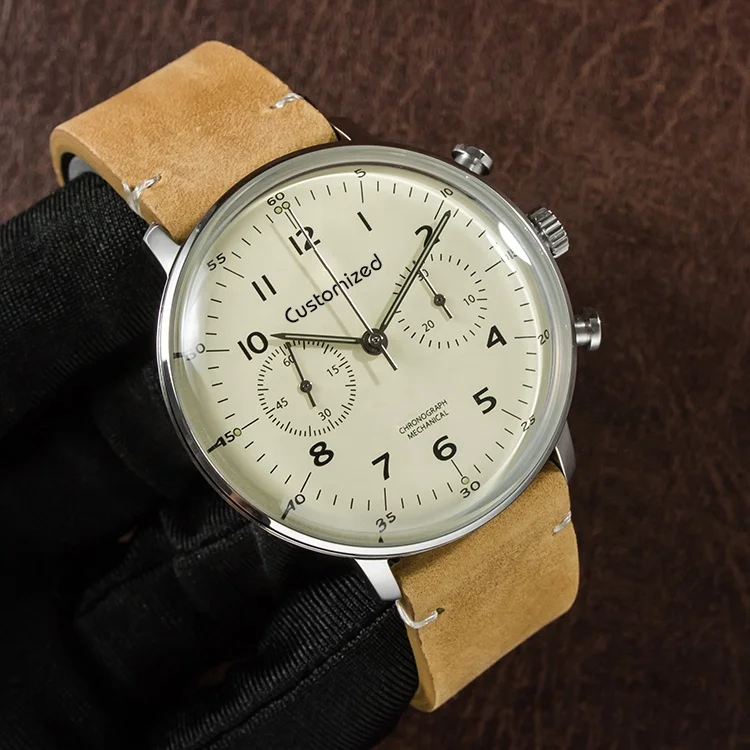 Germany Bauhaus Style  Mechanical Chronograph  Watch Stainless Steel Vintage Simple Wrist Watch