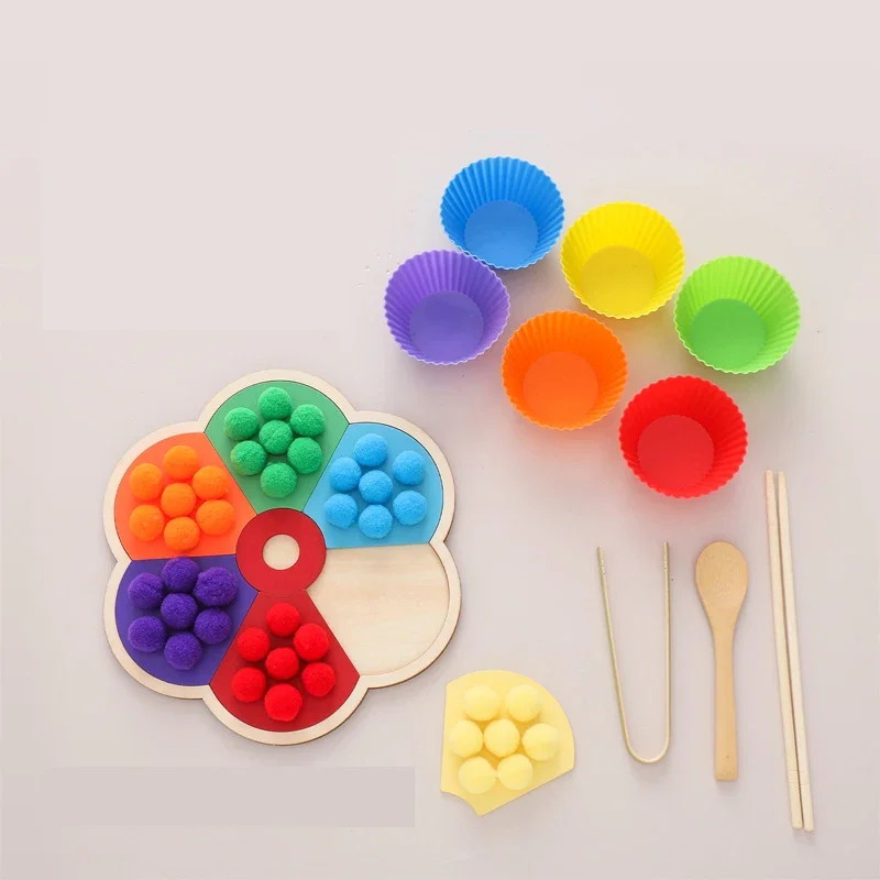 Juguetes de madera Montessori para niños, cuentas de Clip, clasificación de colores a juego, juguete sensorial educativo temprano, juegos de conteo familiar para bebés