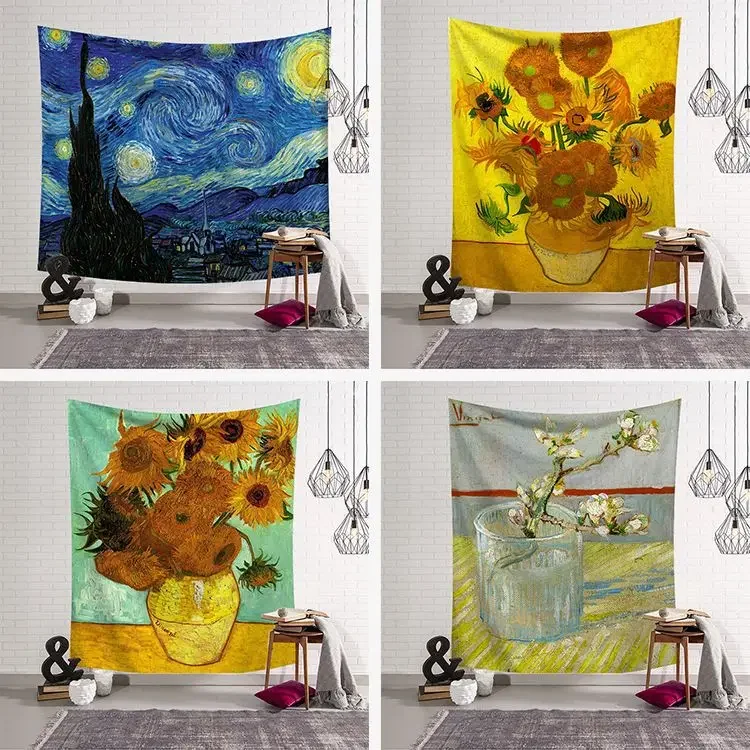 Geometry Famous Van Gogh Print Tapestries Wall Hanging Sunflower tapestry Decorative Blanket Fabric Bedroom 200x150cm Large