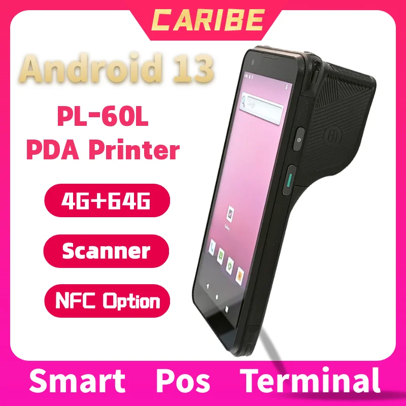 CARIBE Android 6 inch 4G LTE Newest Handheld Barcode Scanner PDA Adhersive Thermal Printer