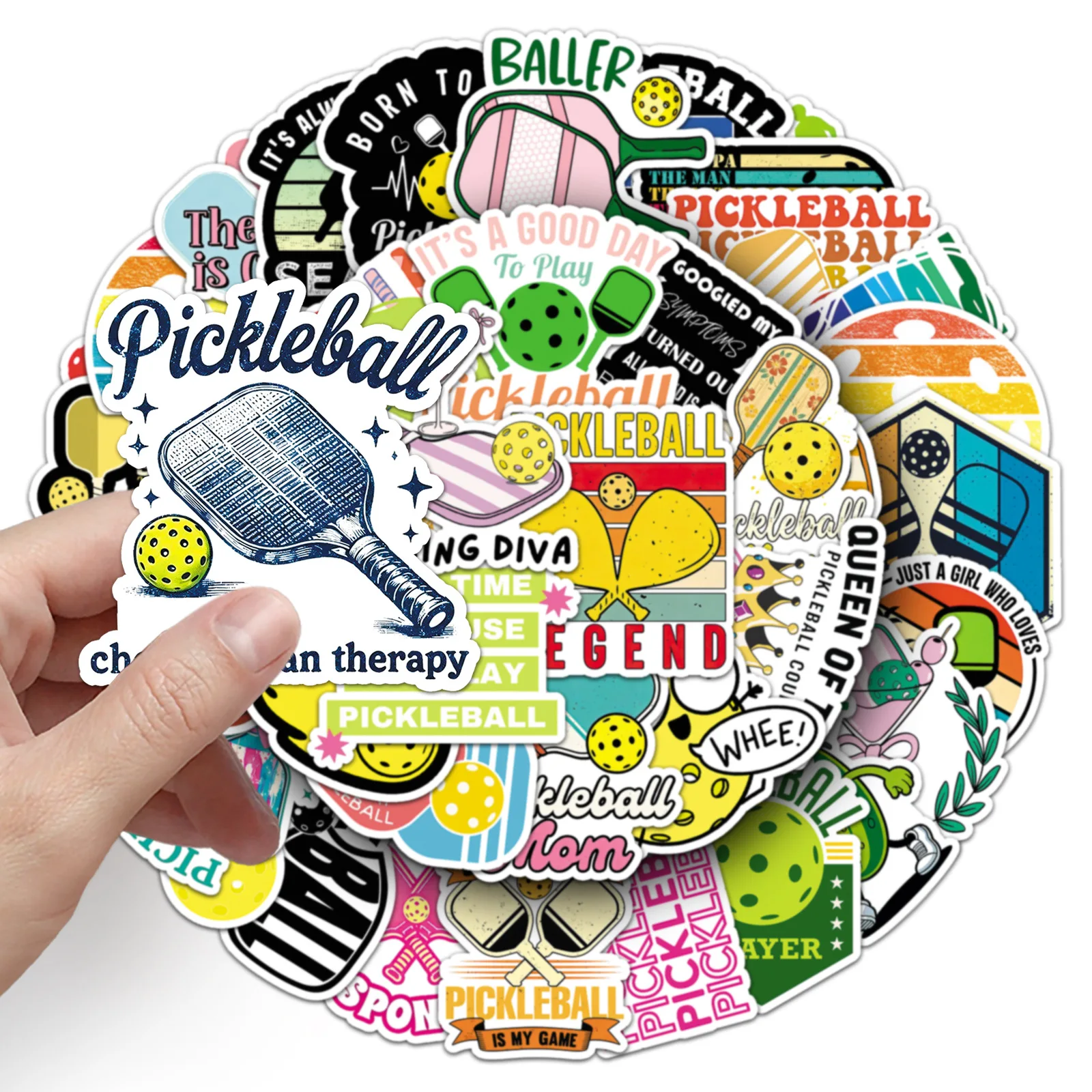 50 Pcs Pickleball Stickers Ball Sports Series Cross Border Laptop Wall Luggage Motorcycle Journal Stickers