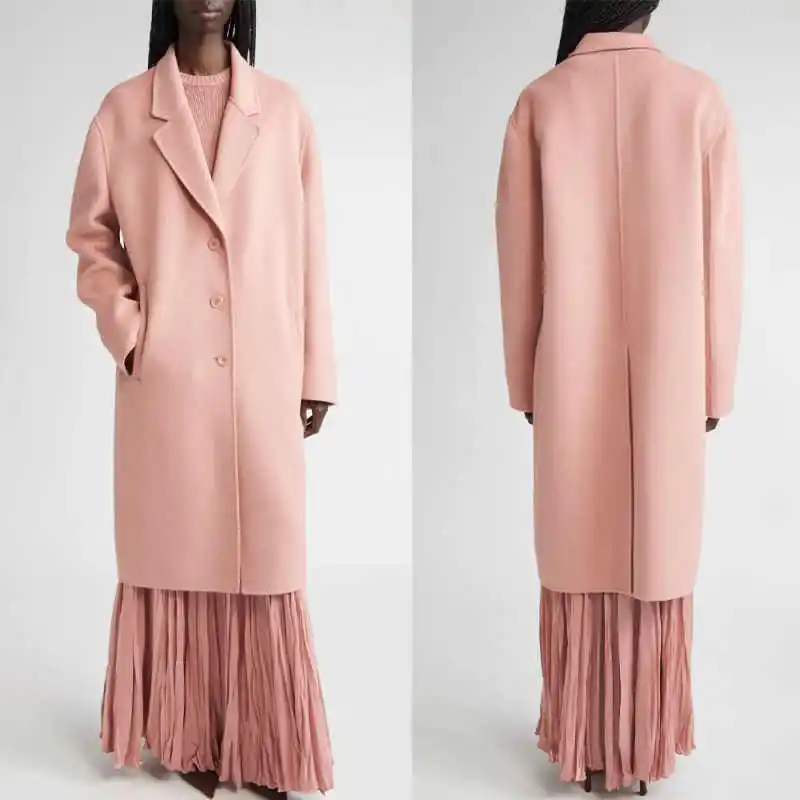 Elegant Women's Woolen Overcoat 1 Piece Notch Lapel Single-Breasted Loose Coat Outerwear Formal Occasion Customized