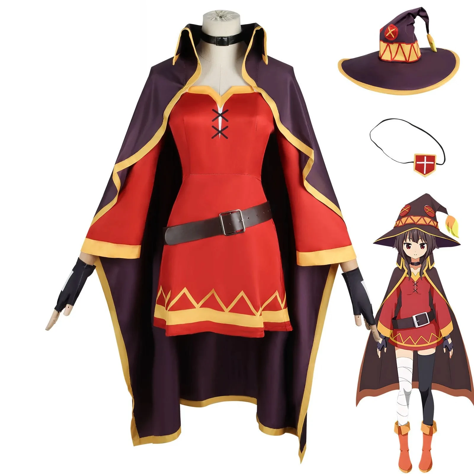 

Red Witch Themed Cosplay Set - Cape Dress & Pointed Hat Outfit, Vivid Anime Character Attire for Fantasy Events & Role-Play