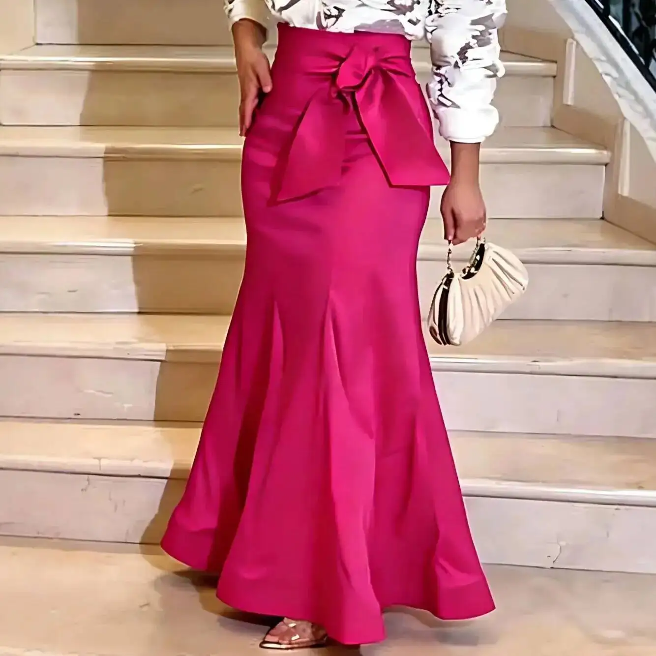 

Elegant And Slim-fitting Skirt, Versatile For Parties And Gatherings, With Bow Tie And Fishtail Design