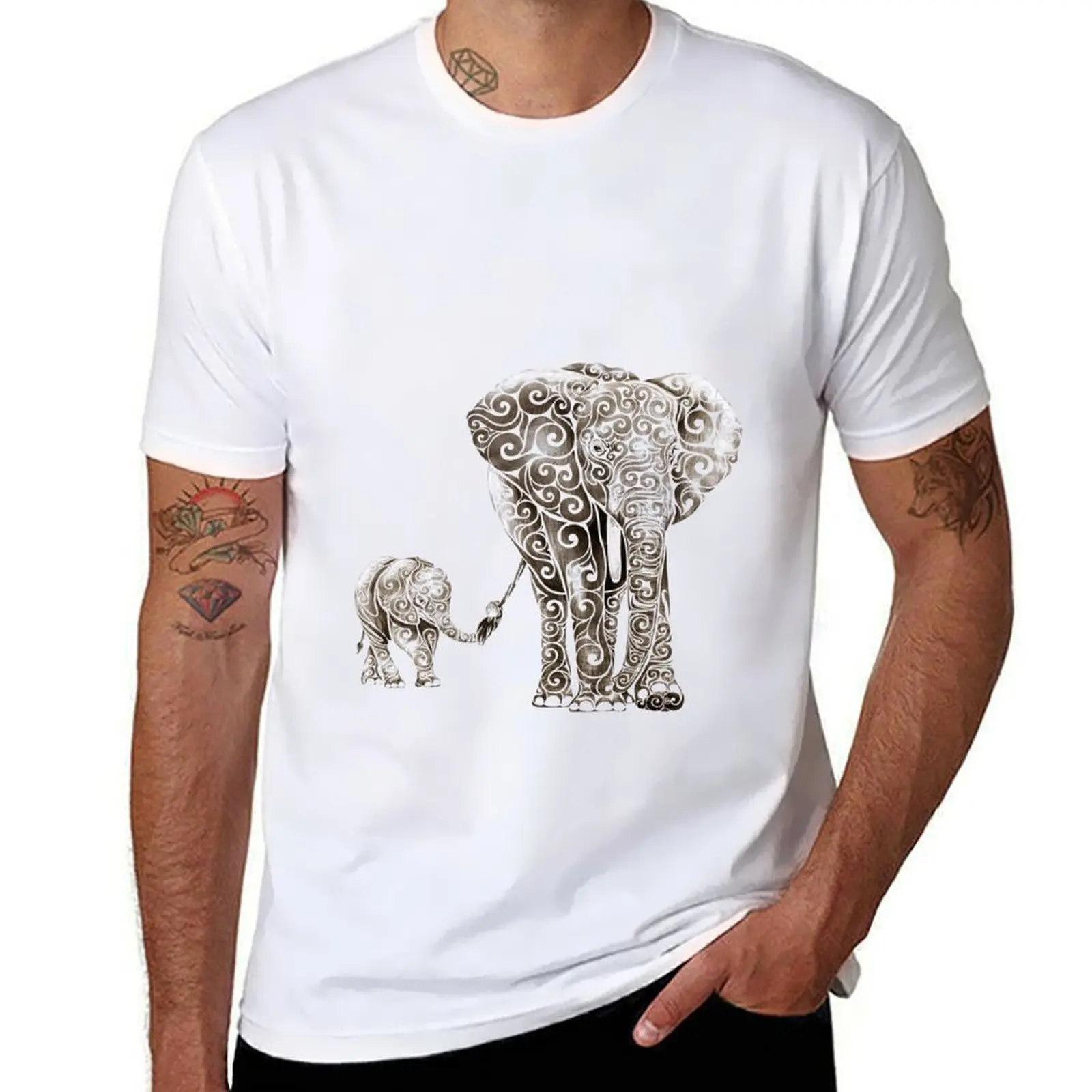 

Swirly Elephant Family T-Shirt funny t shirts man t shirts for man cotton soft T-Shirt
