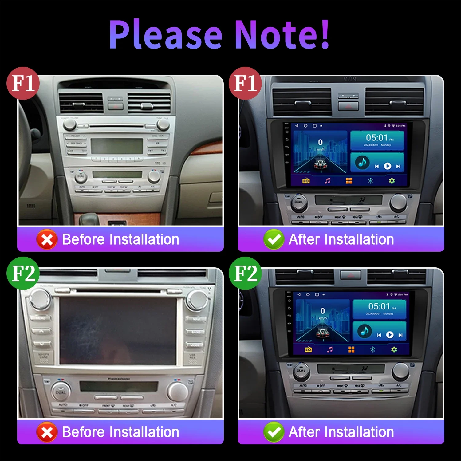 For Toyota Camry 7 XV 40 50 2006-2011 Black Car Radio Android 14 Multimedia Navigation Apple CarPlay Stereo Touch 2K QLED Screen