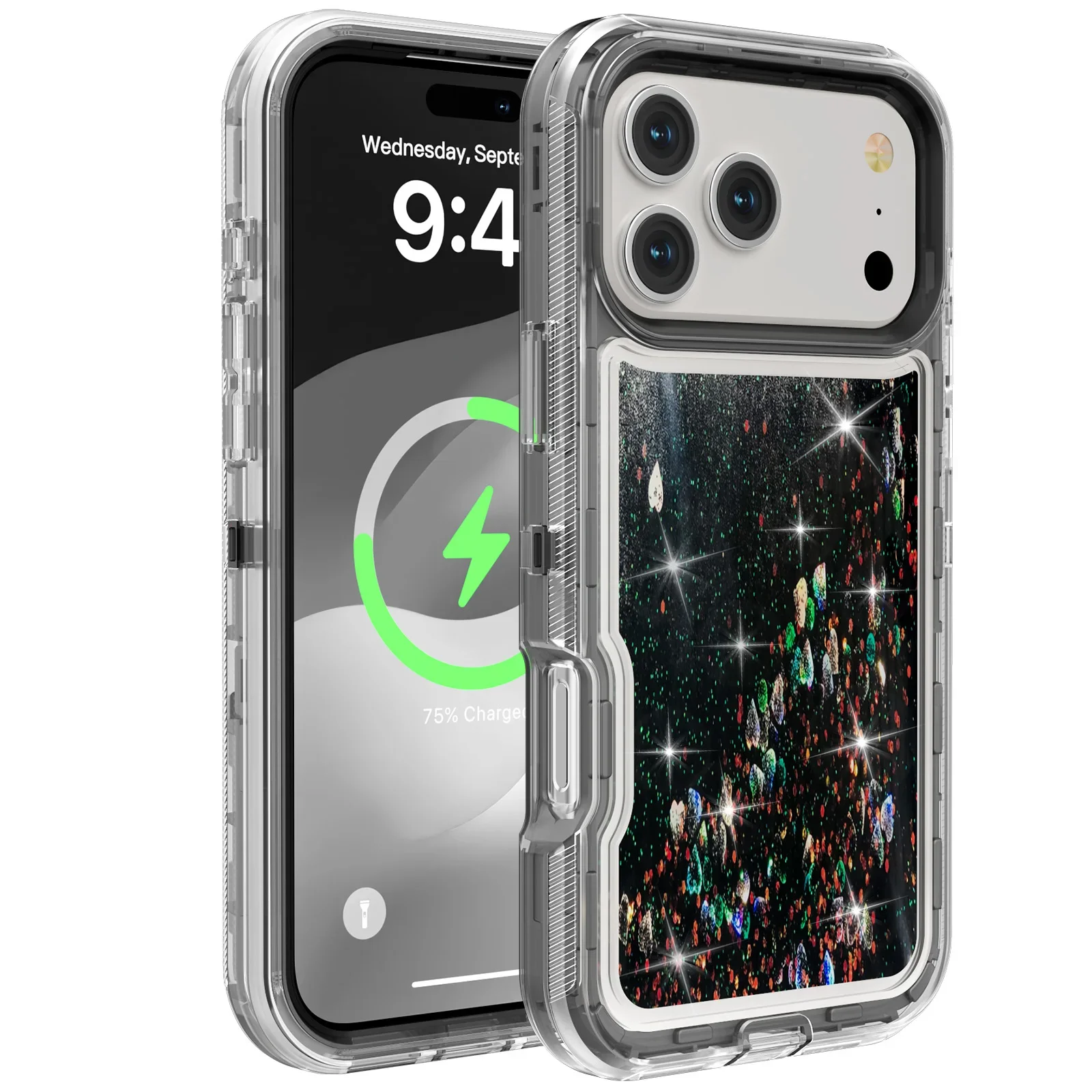 3-in-1 OTT Heavy Duty Glitzer-Flüssig-Quicksand-Box-Handyhülle für iPhone 18 17Air 16 15 14 Pro Max, stoßfeste Schutzhülle in Militärqualität – Detail 14