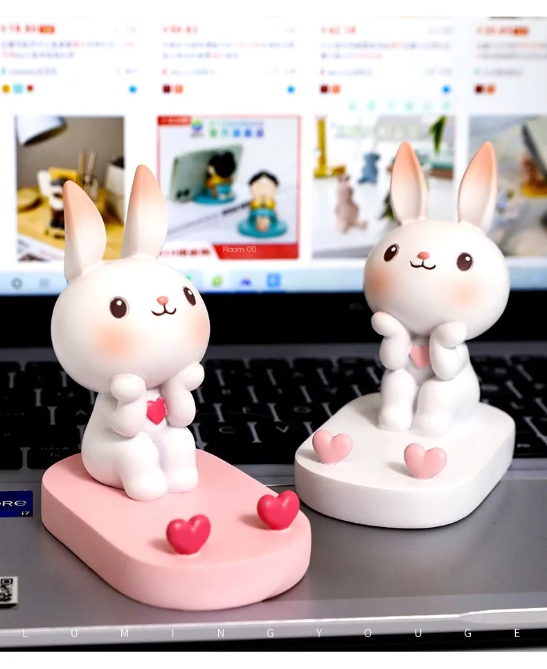 Cute Rabbit Phone Holder Office Desk Decoratio Decor Stand Lovely Smartphone Bracket Small Ornaments Handicraft Gift For Phone