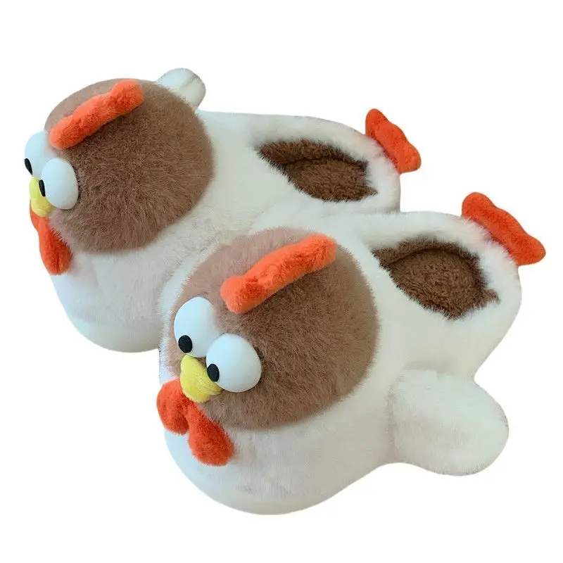 Nowe Spersonalizowane Kapcie Kura Kobieta Zimowe 3D Cartoon Animal Designerskie Buty Damskie Domowe Ciepłe Rozmyte Pantofle Lady Fun Shoe — zdjęcie 7