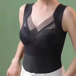 Women Underwear Vest Sexy Sleeveless Bottom Shirt For Winter Slim Fit V-neck Traceless Vest Bra With Chest Pad For Inside Wear