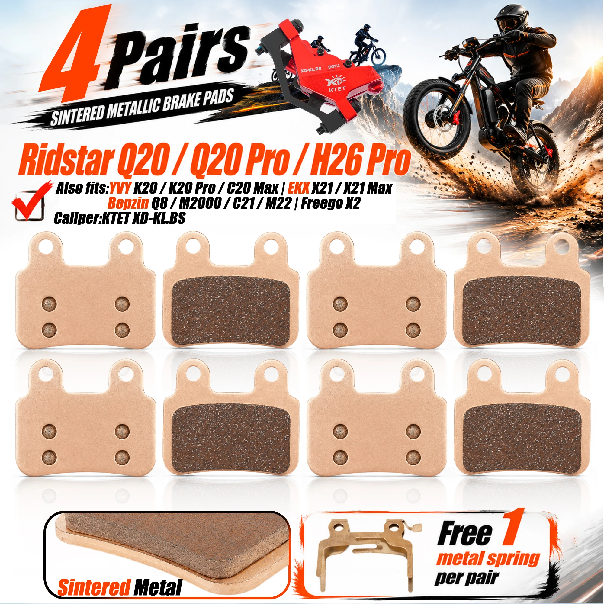 

Ridstar Q20 Sintered Brake Pads High Temp Resistant Multi Pack for Q20 Pro H26 Pro YVY K20 Pro C20 Max KTET XD-KL.BS Ebike