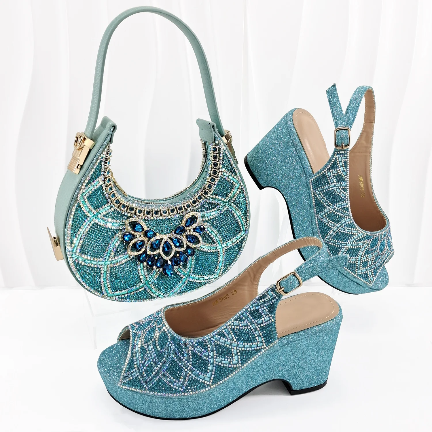 

Горячая распродажа: модные туфли на высоком каблуке и сумка в африканском стиле с декором из страз, комплект для женщин для вечеринок.