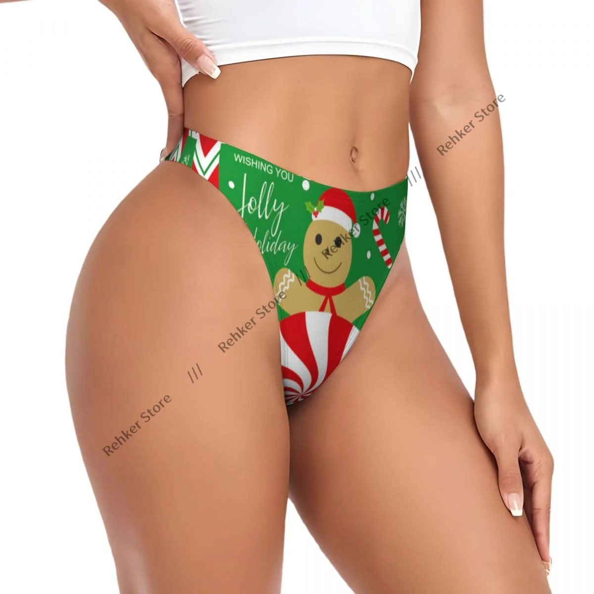 Sexy G-string Thongs Women Panties Christmas Gingerbread Man And Lollipop Underwear Lingerie Tanga