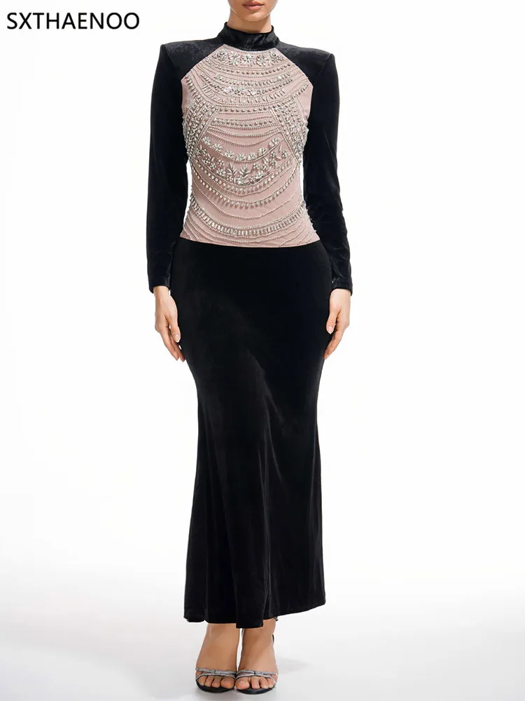 

SXTHAENOO Black Diamond Wedding Dress Sexy Pure Slimming Long Dress High-end Banquet Party Fishtail Dress Evening Gown 2025