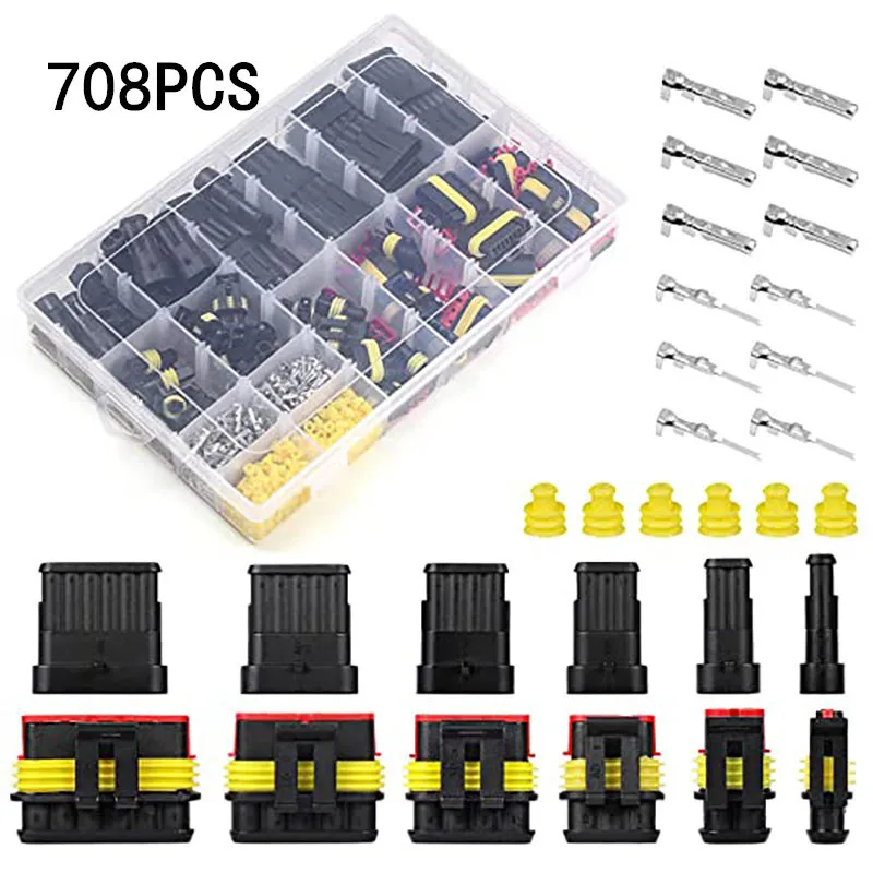 

708pcs HID Waterproof Connector 1/2/3/4/5/6 Pins 43 Sets Car Automotive Electrical Wire Connectors Plug Truck Harness 300V 12A