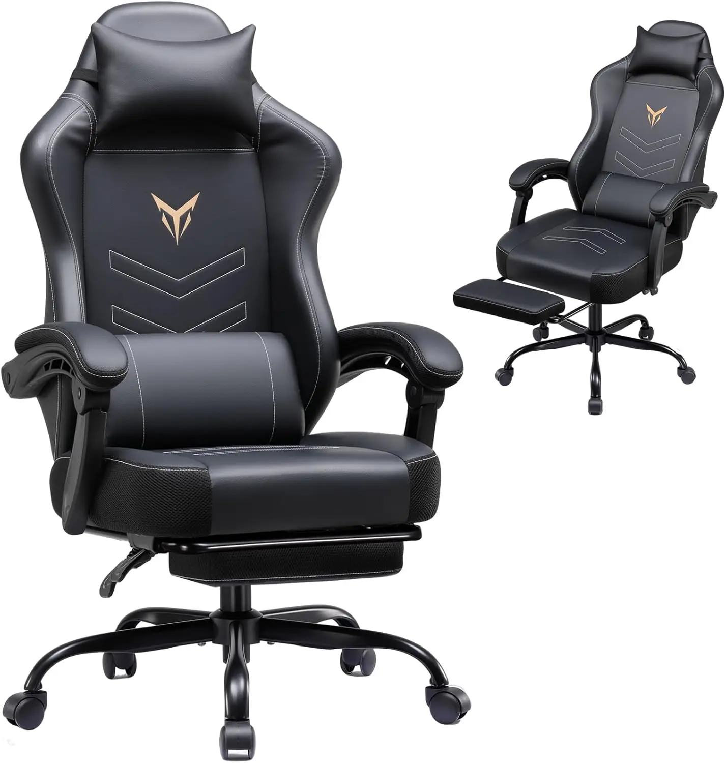 Cadeira Gamer, Cadeira de Escritório com Encosto Alto e Apoio para os Pés para Adultos, Cadeira de Escritório em Couro Executiva Ergonômica com Ajuste de Altura