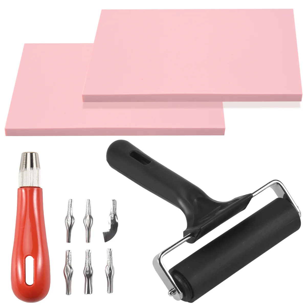 

Rubber Stamp Making Kit,Block Printing Tool Kit,Linoleum Cutter with 6 Type Blades,Tracing Paper for Craft Stamp Carving