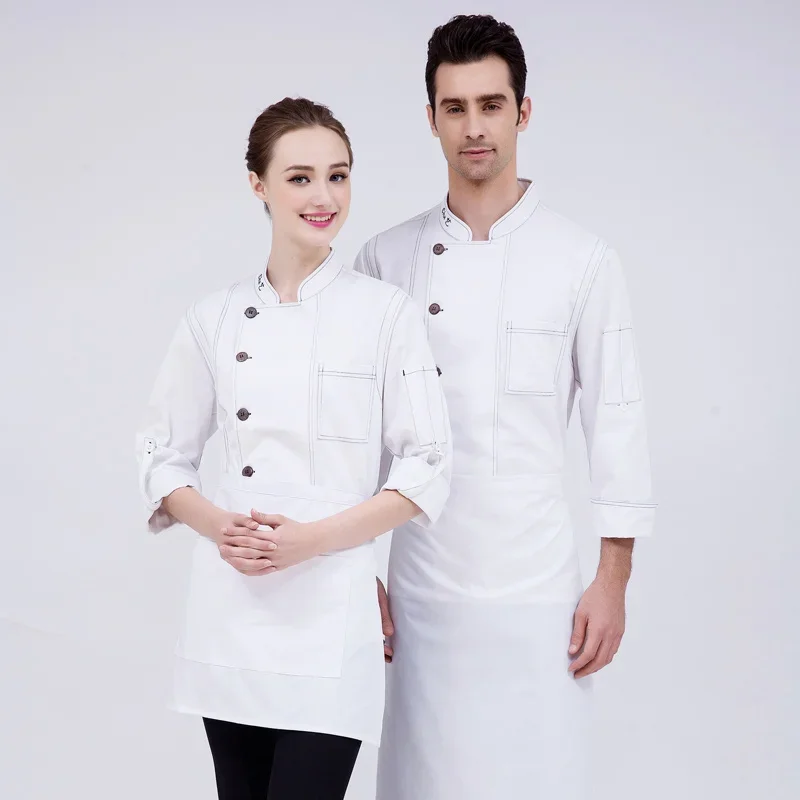 2024 New Design Chefs White Coat Men and Women Fall/Winter Long Sleeve Blue Green Denim Uniform Hotel Cook Work Clothing Sales