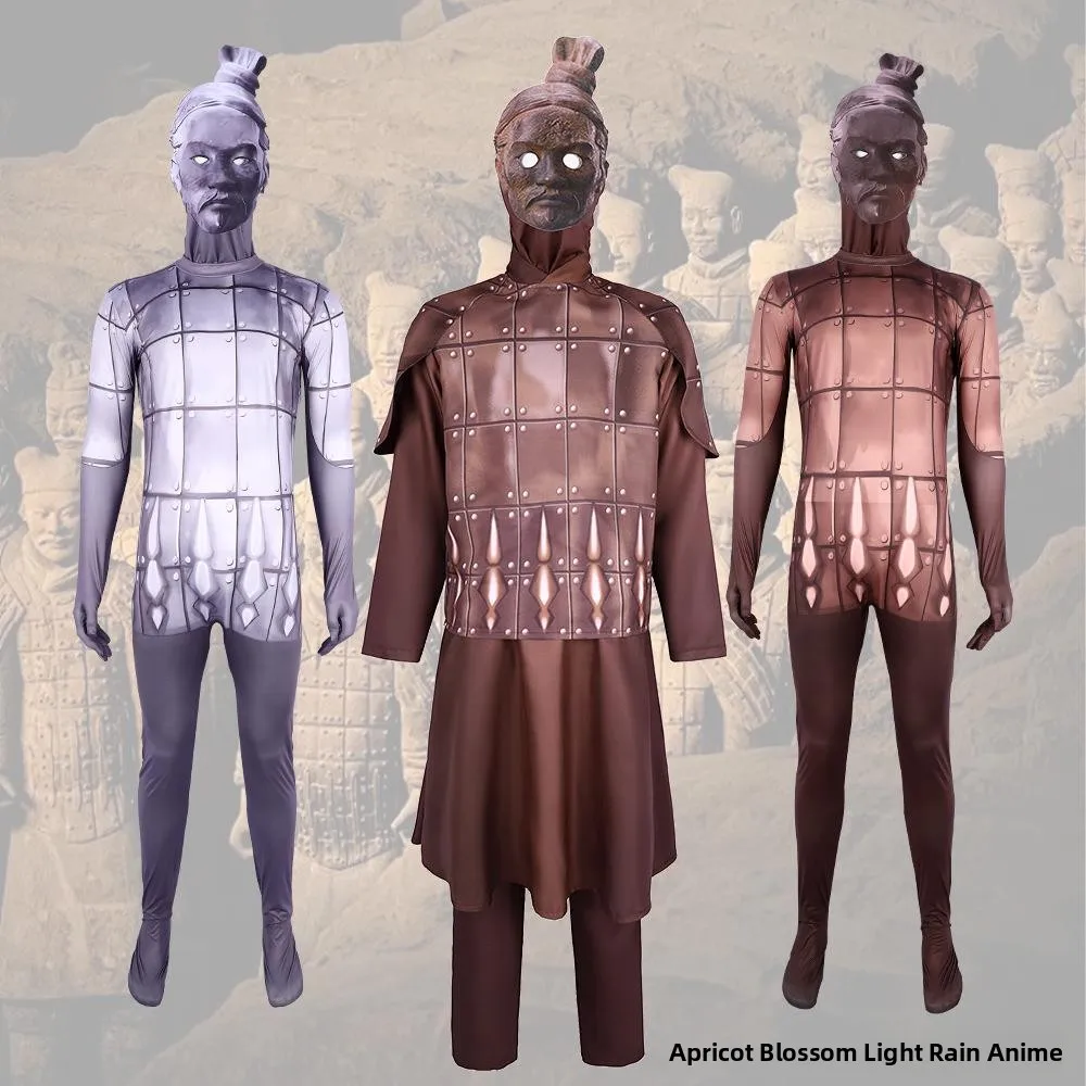 مجموعة أزياء تنكرية للأطفال على شكل محاربي القبور القديمة، ملابس تنكرية لهالوين على طراز شخصيات الجيش لشي هوانغ من أسرة تشين