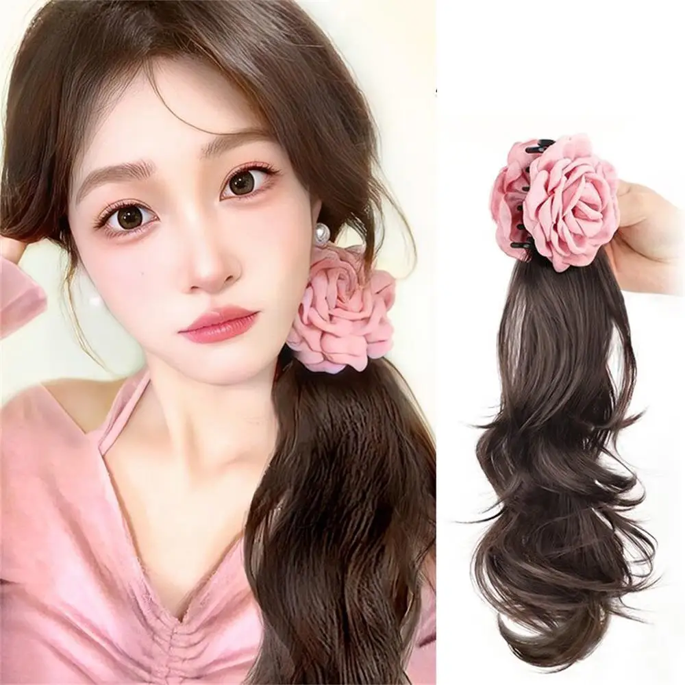 2024 Women Fashion Wigs Wavy Curly Artificial Hair Ponytail Wig Rose Grab Clip Ponytail Wig for Women Side-tied Wig