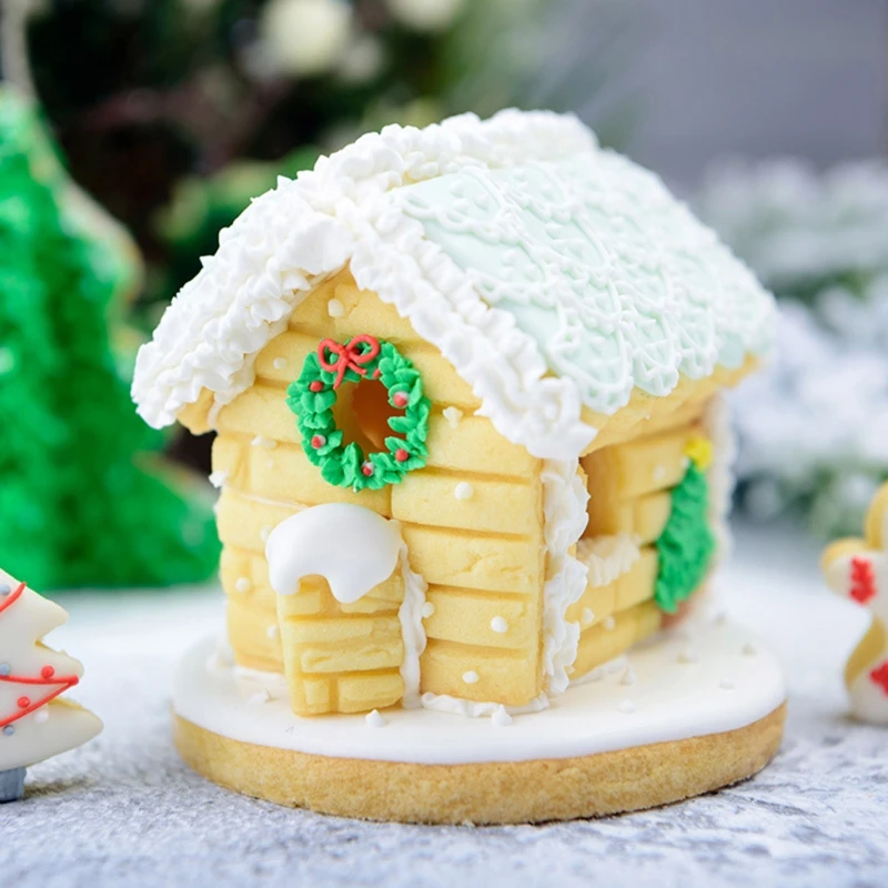 Bộ khuôn cắt bánh quy chất liệu nhựa để nướng bánh quy Bánh quy 3D Bộ khuôn hình ngôi nhà bánh gừng cho lễ hội Giáng sinh