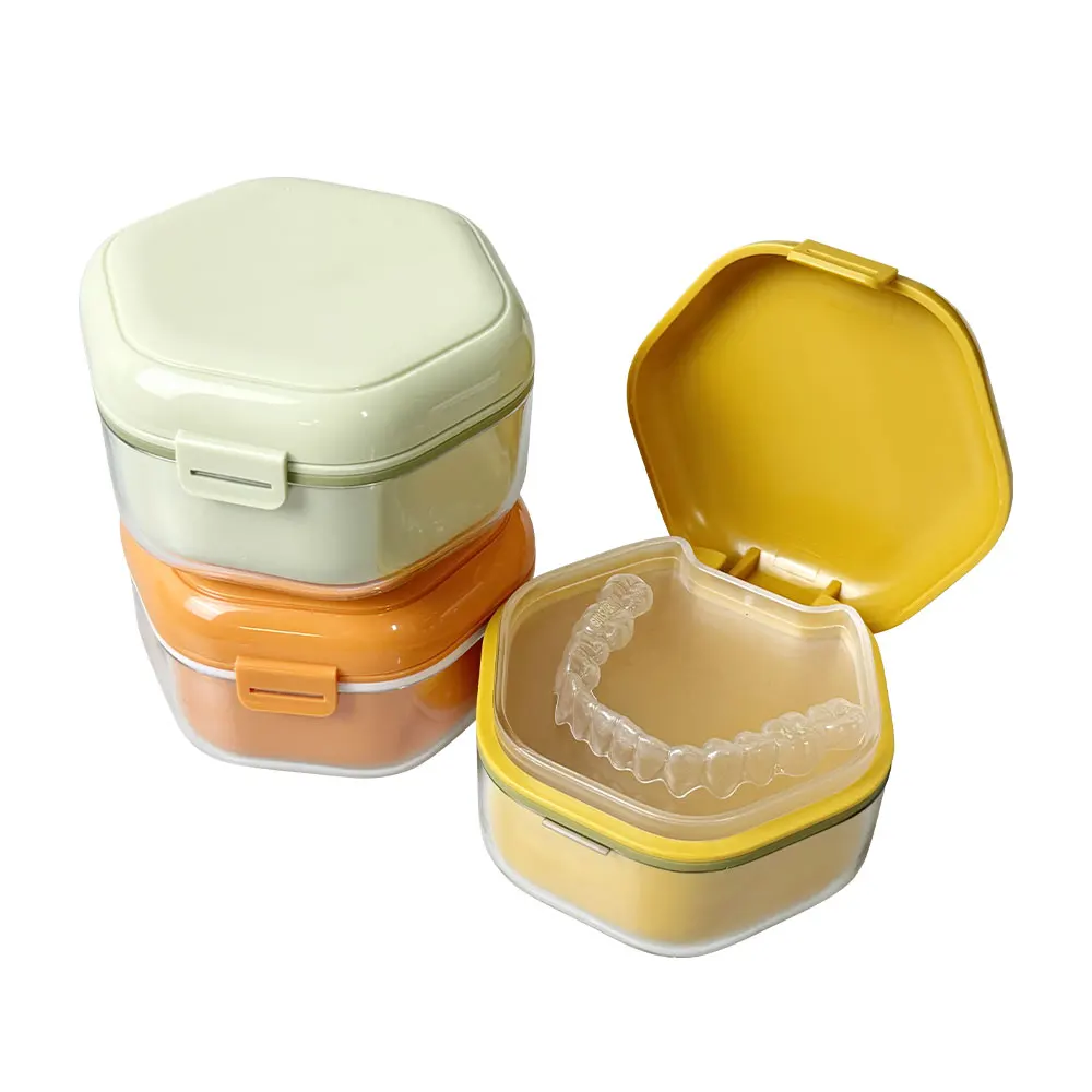 3 Layers Portable Denture Retainer Box Oral Care Container for False Teeth Aligners Mouth Guards Orthodontic Braces Storage
