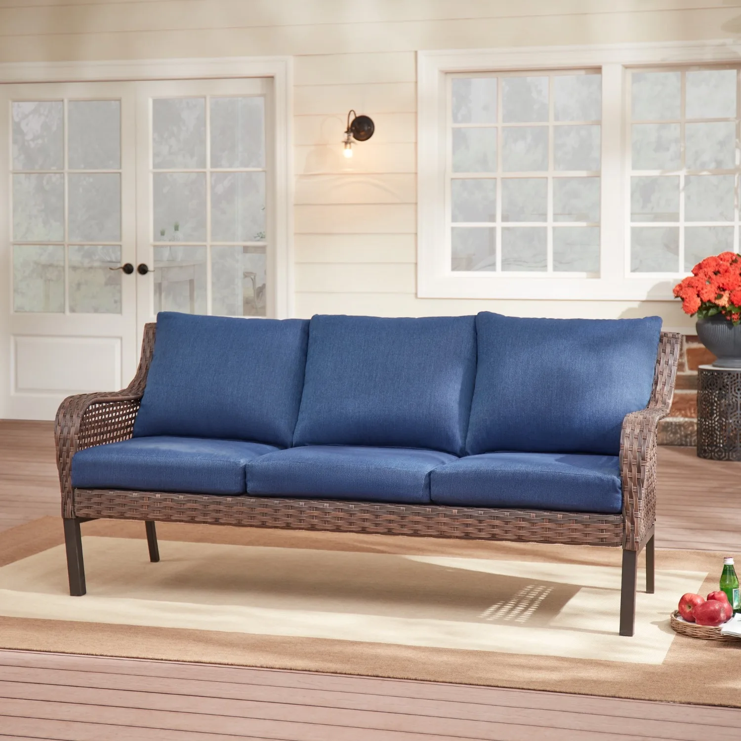 Mainstays Tuscany Ridge Wicker Outdoor Sofa, Blue