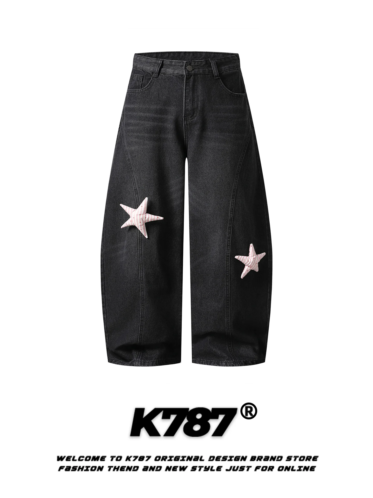 

K787 Американские уличные брюки-карго с высокой талией и широкими штанинами, свободного кроя, повседневные, для мужчин и женщин, с пятиконечной звездой D...