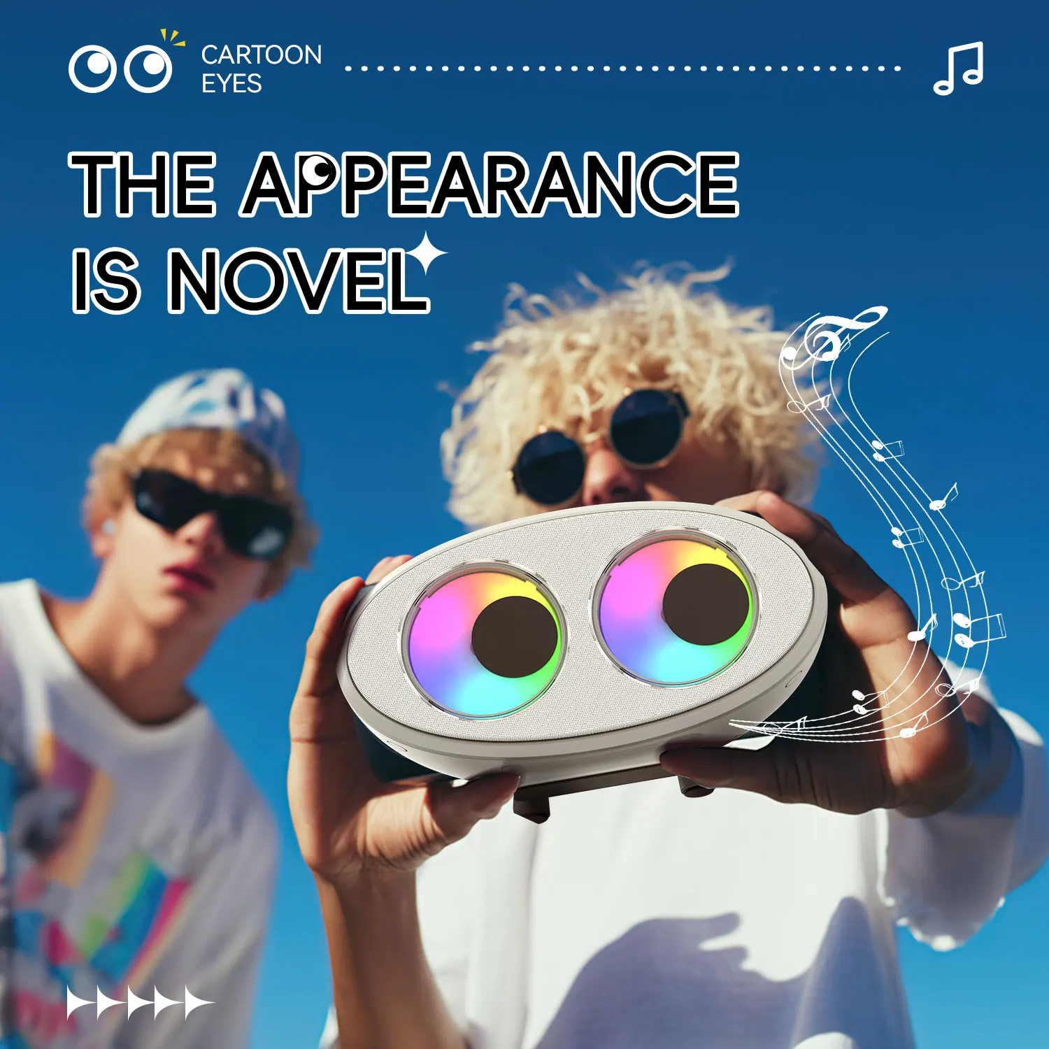 무선 지능형 휴대용 아이 스피커, RGB 눈 분위기 조명, USB 충전 지원, 크리스마스 및 생일 선물로 이상적