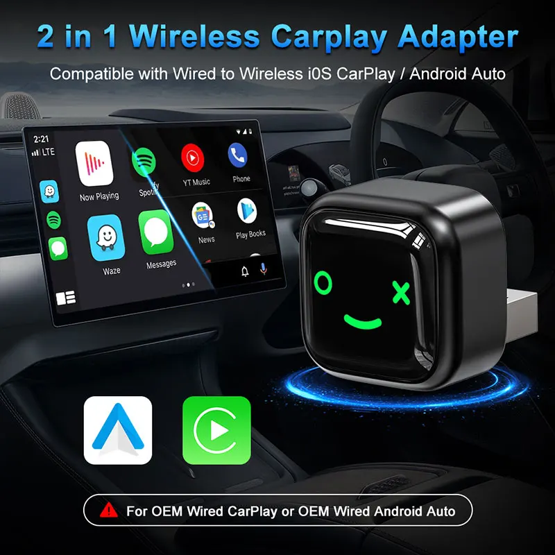 جديد 2in1 سلكي إلى CarPlay اللاسلكي وأندرويد محول السيارات USB صغير Ai صندوق اكسسوارات السيارات BT لفولكس واجن رينو بيجو Bmw #4