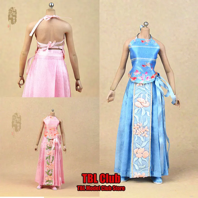 In Stock 1/6 Scale Female Soldier Chinese Retro Hanfu Hanging Neck Belly Wrap Horse Face Pleated Skirt For 12inch Action Figure