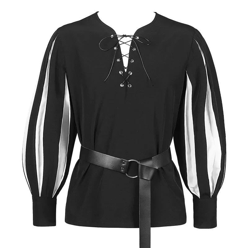 Colored Tie Up Collar Shirt Cosplay Top 2024 European and American Retro Medieval Drama Performance Dress