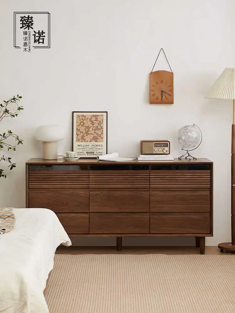 Minimalist Walnut Storage Dresser Fluted & Solid Drawer Fronts  Modern Living@