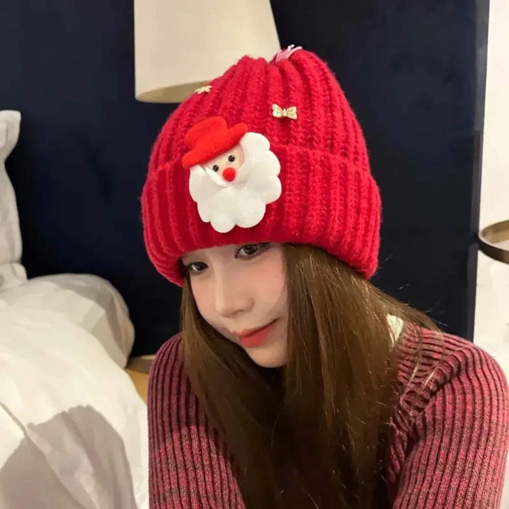 Fashion Soft Christmas Plush Cap Woven Santa Claus Big Pullover Hat Plush Tree Red Knitted Woolen Hat Women