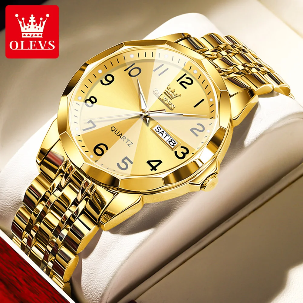 

OLEVS Fashion Luxury Gold Quartz Watches Fashion Business Stainless Steel Watch for Men Waterproof Casual Man Date Wristwatch