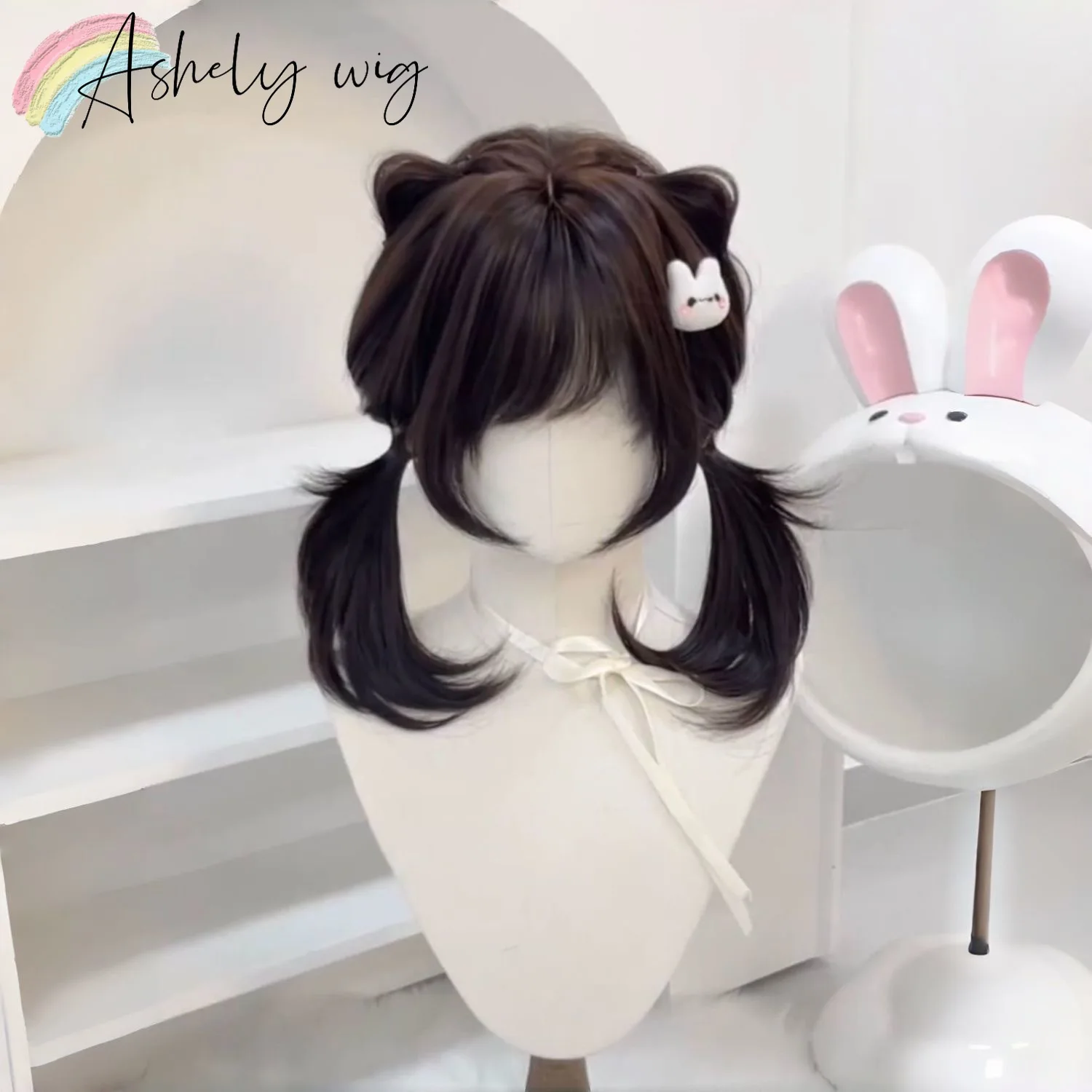 Ashely Layers Lolita Wig for Women Black Brown 14inch Jellyfish Natural Shoulder Length Simulation Headband Synthetic Wig