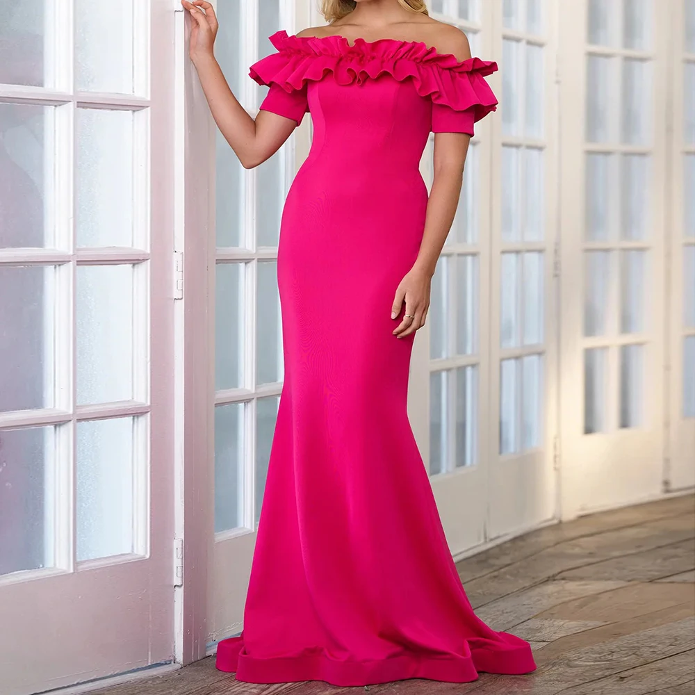 

Women's Mermaid Evening Dresses Floor-length Off The Shoulder Short Sleeve Prom Gown Fashion Ruched Draped Customized Gowns