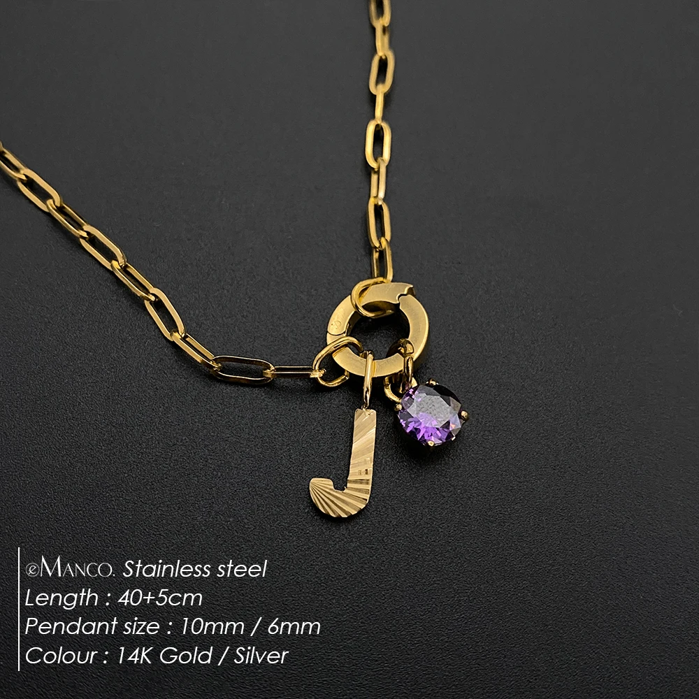 eManco قلادة من الفولاذ المقاوم للصدأ 26 حرف سحر قلادة للنساء 45 سنتيمتر كريستال جولة سحر قلادة سلاسل بالجملة #2