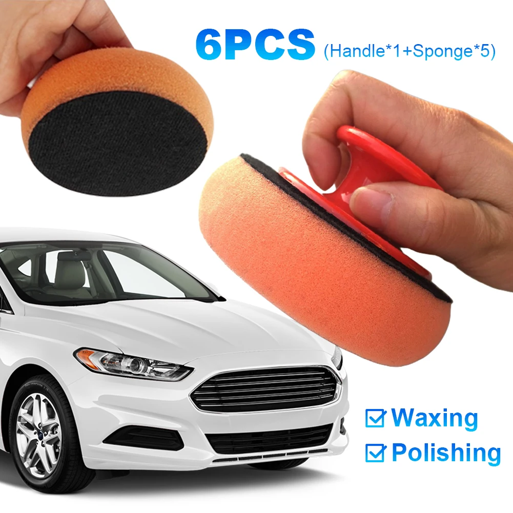 6 قطعة سيارة الشمع غسل إسفنجة تلميع مع مقبض الطاقة السيارات الملمع الصبح الإسفنج السيارات لينة بونيه الملمع أداة تصفيف السيارة