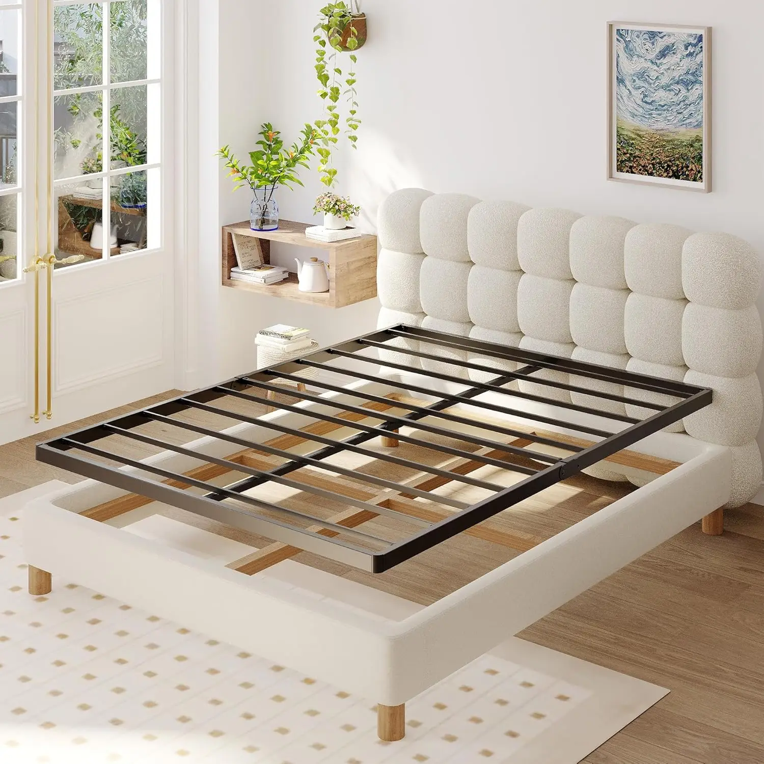 Queen Bed Use, 2 Inch Low Profile Metal Bunkie Board, 3000 Lbs Max Weight Capacity, Noise-Free and Easy Assembly