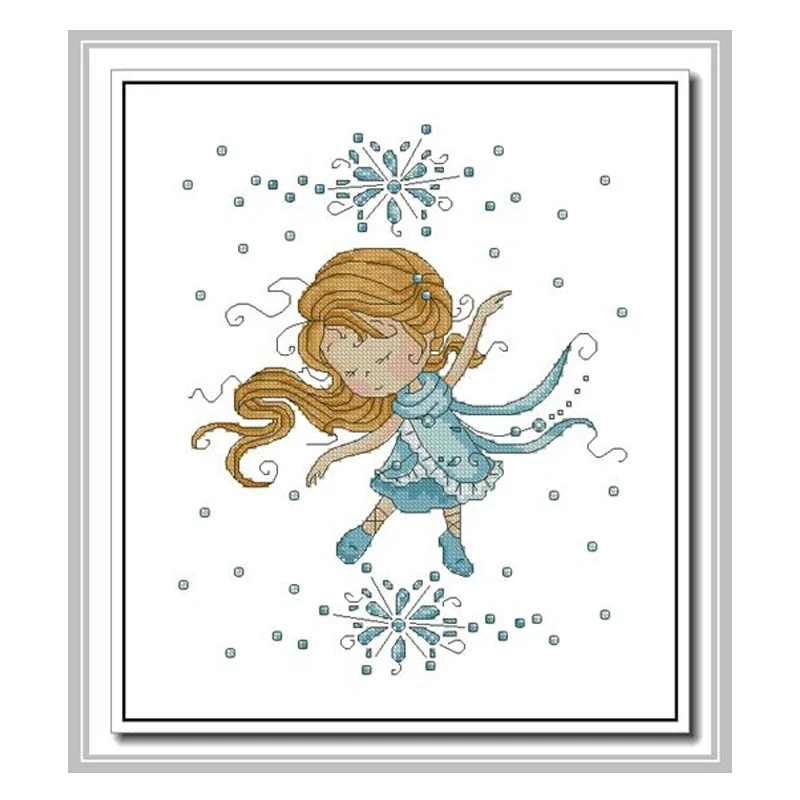 Amishop Gold Collection Counted Cross Stitch Kit Snowflake Dance Dancing Fairy Little Girl Fay Angel Elegant